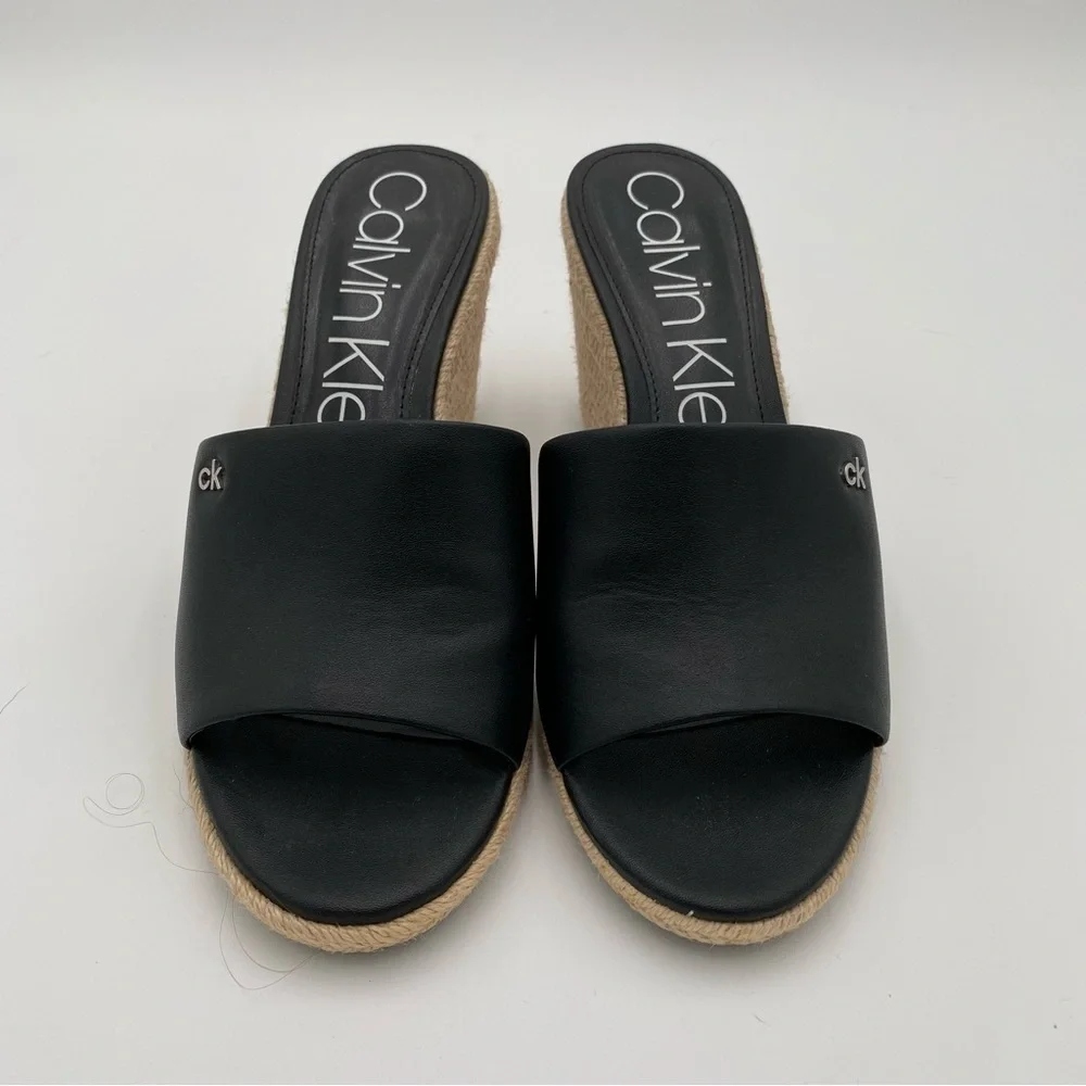 Calvin Klein Bandera‎ Espadrille Slip On Open Toe Wedge Sandals Black Size 10